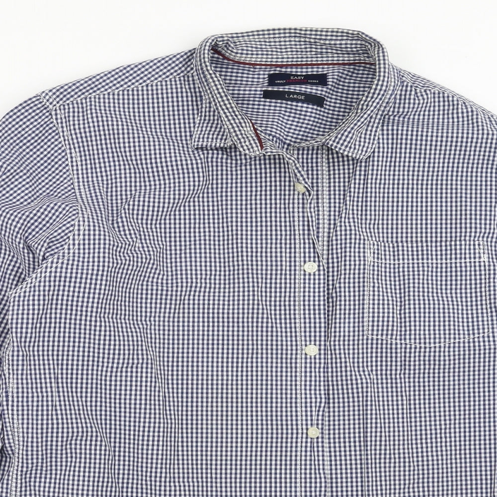 Mens UK Size L Easy Blue  Button-Up Long Sleeve Casual Shirt