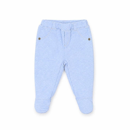 Front view of Prenatal Baby Blue Trousers, size 0-3, Months