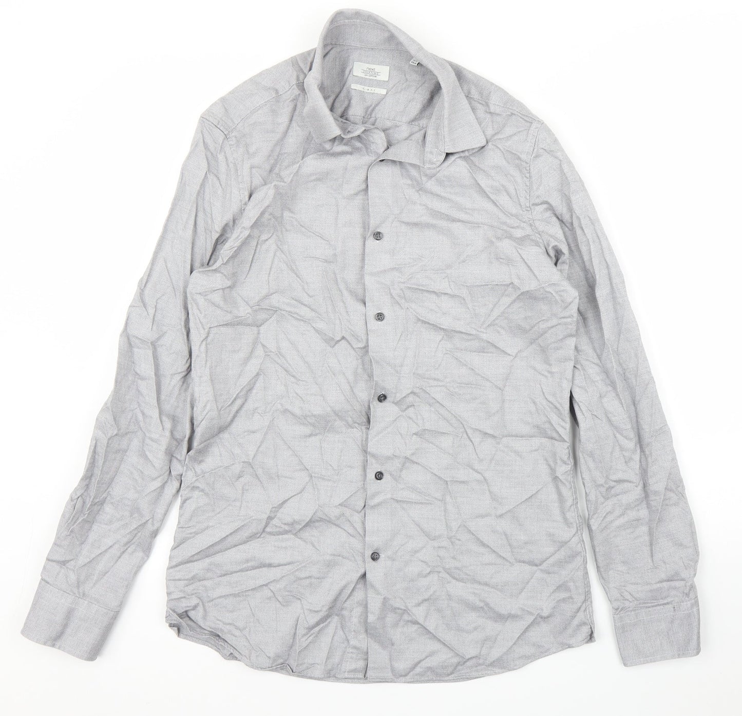 Mens UK Size 15.5 NEXT Grey  Button-Up Long Sleeve Casual Shirt
