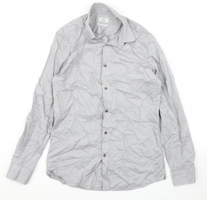 Mens UK Size 15.5 NEXT Grey  Button-Up Long Sleeve Casual Shirt