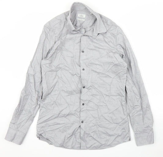 Mens UK Size 15.5 NEXT Grey  Button-Up Long Sleeve Casual Shirt