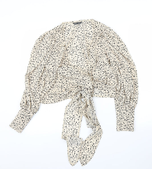 SheIn Womens Beige Animal Print  Basic Blouse Size XS