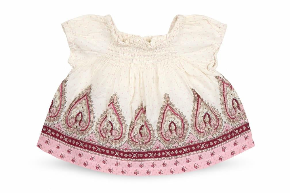 Front view of Preworn girls’ pink paisley basic t-shirt, size 3-6, months