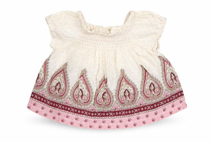 Front view of Preworn girls’ pink paisley basic t-shirt, size 3-6, months