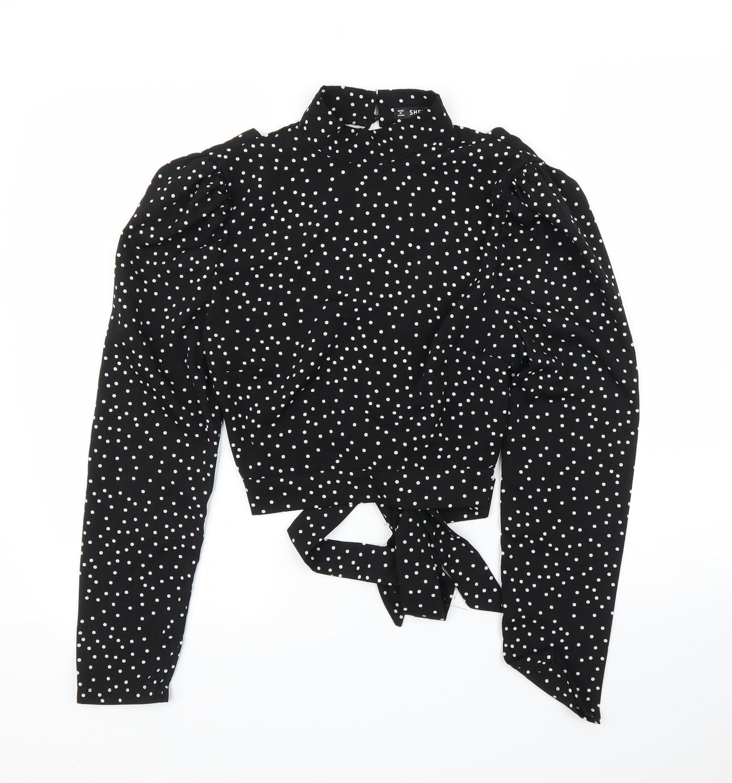 SheIn Womens Black Polka Dot  Basic Blouse Size S  - Open back