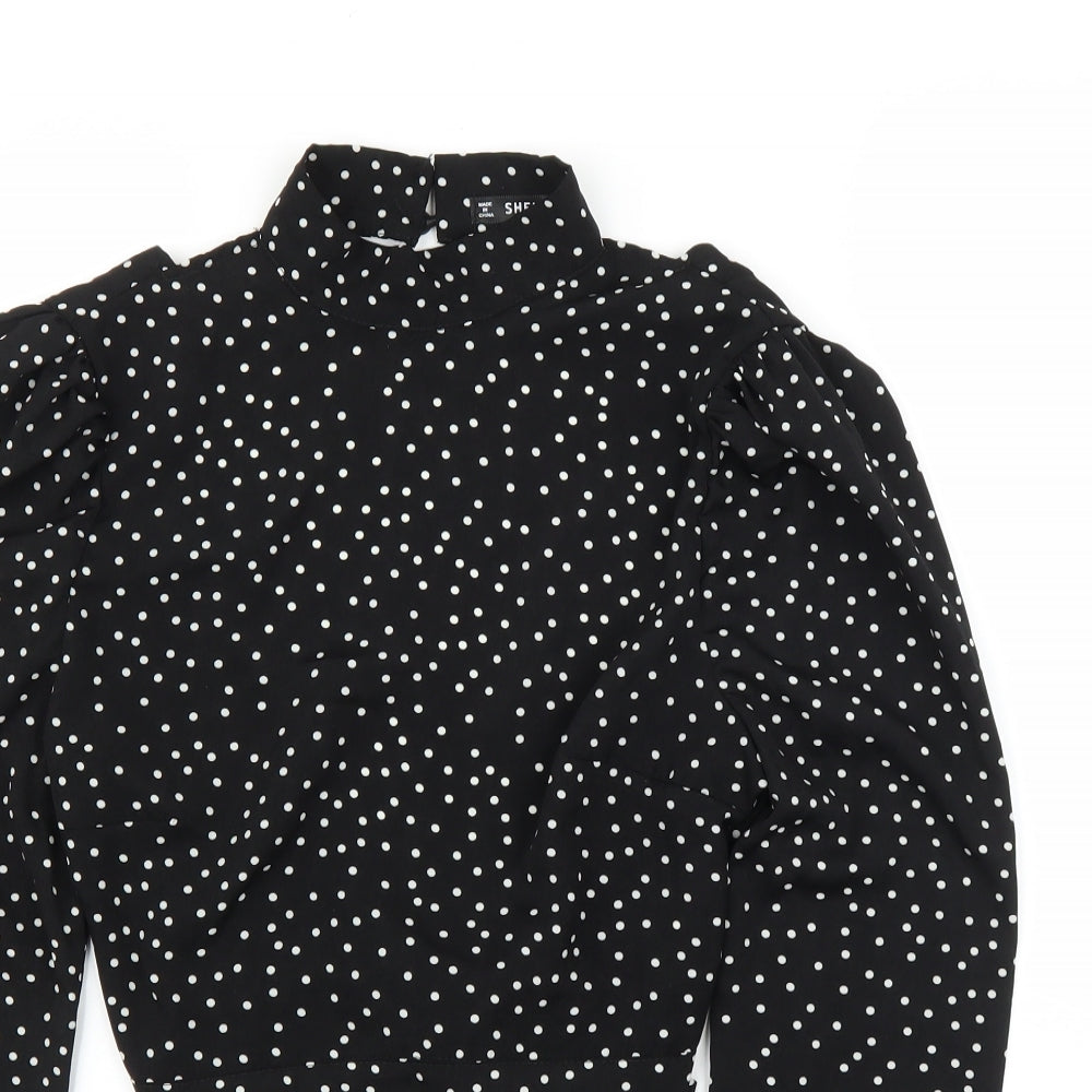 SheIn Womens Black Polka Dot  Basic Blouse Size S  - Open back