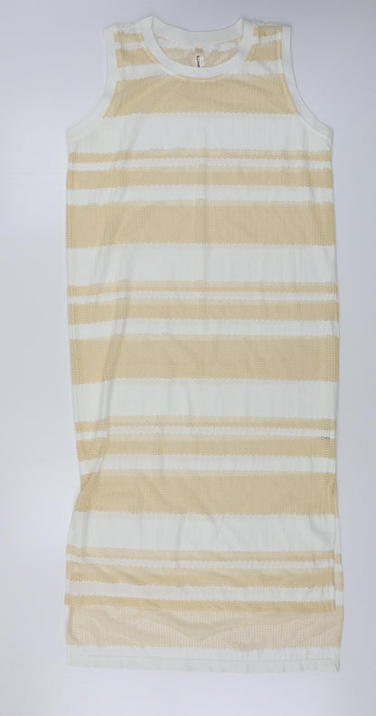 ellie white Womens Beige Striped  A-Line  Size M