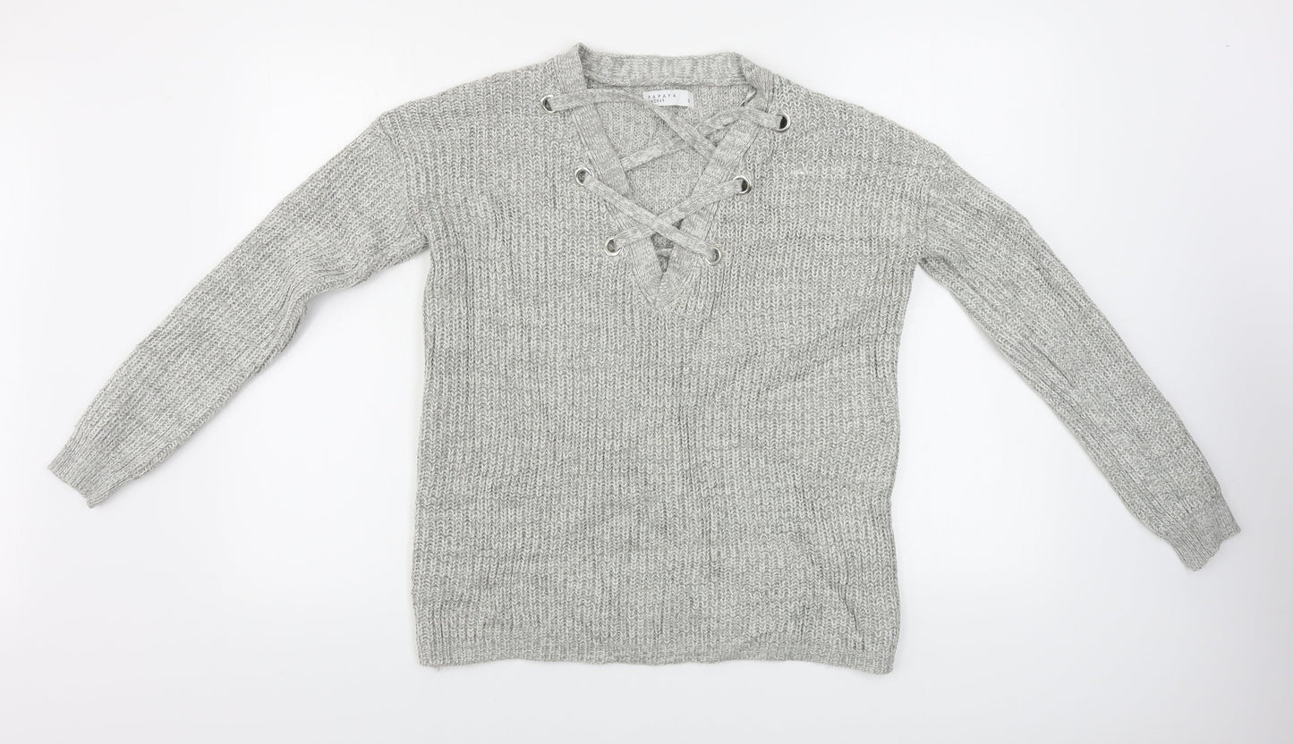 Womens UK Size S Papaya Grey Pullover Jumper
