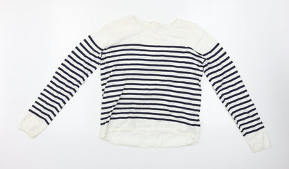 H&M  Girls White Striped  Pullover Jumper Size 14 Years