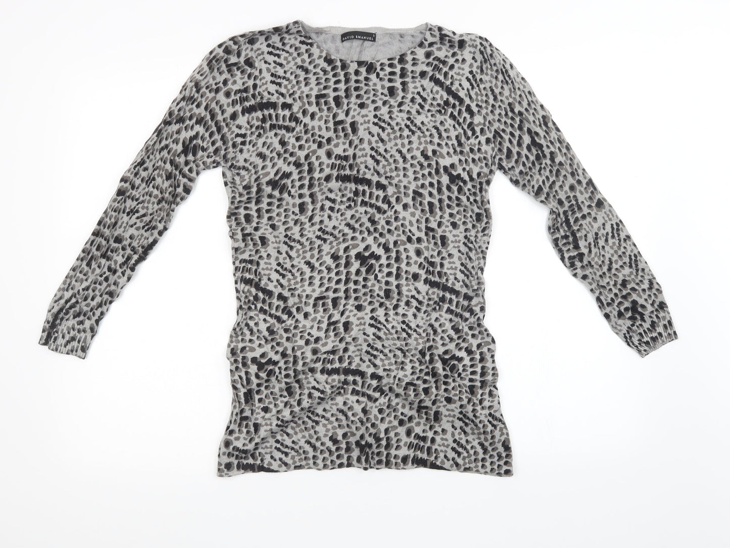 David Emanuel Womens Grey Animal Print Knit Pullover Sweatshirt Size S