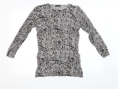 David Emanuel Womens Grey Animal Print Knit Pullover Sweatshirt Size S
