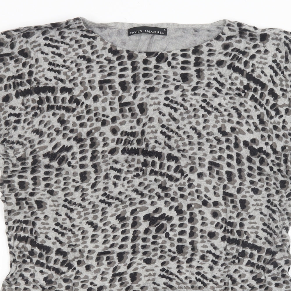 David Emanuel Womens Grey Animal Print Knit Pullover Sweatshirt Size S