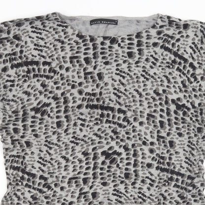 David Emanuel Womens Grey Animal Print Knit Pullover Sweatshirt Size S