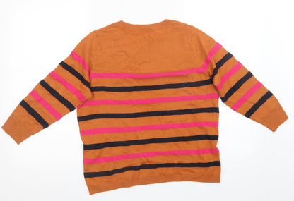 Sainsburys Womens Orange Striped Knit Pullover Sweatshirt Size 12