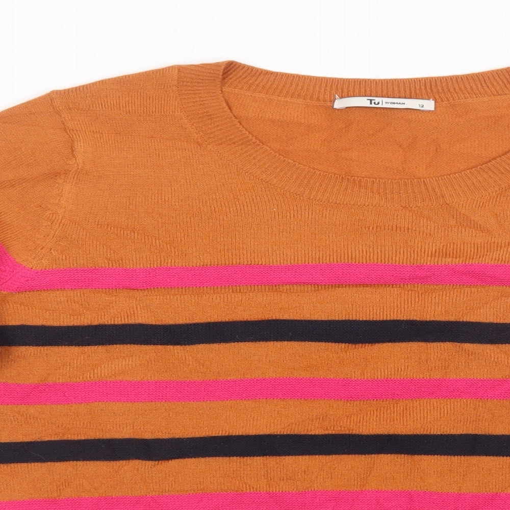 Sainsburys Womens Orange Striped Knit Pullover Sweatshirt Size 12