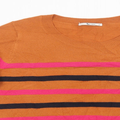 Sainsburys Womens Orange Striped Knit Pullover Sweatshirt Size 12