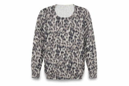 Bonmarché Womens Brown Animal Print Knit Pullover Sweatshirt Size XS