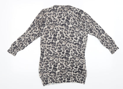 bm Collection Womens Brown Animal Print Knit Pullover Sweatshirt Size XS