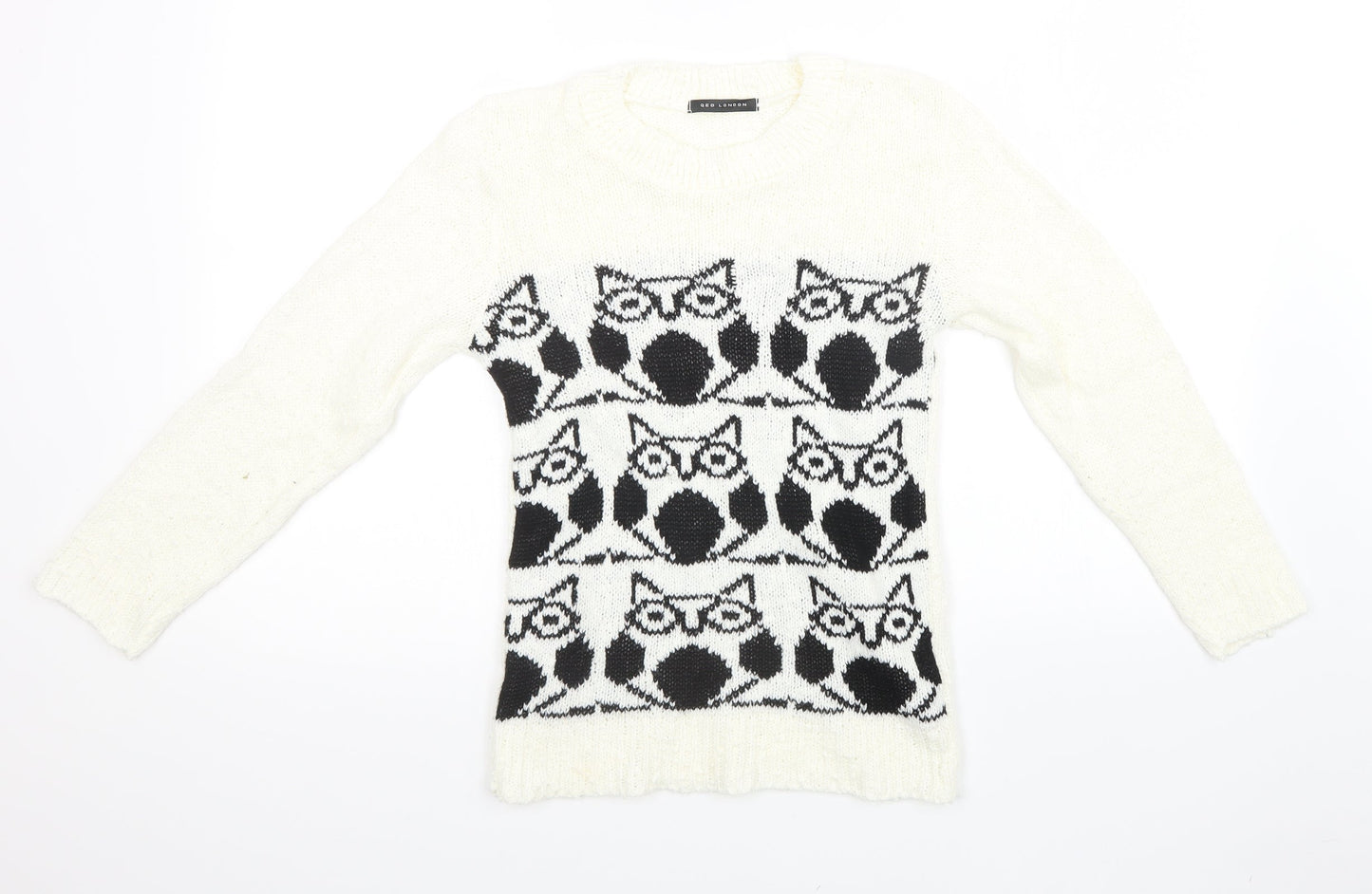 QED London Womens White Geometric Knit Pullover Sweatshirt Size XS