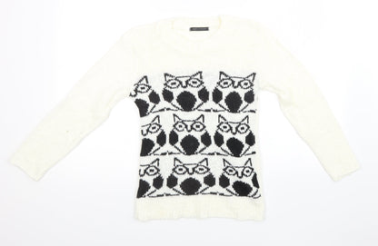 QED London Womens White Geometric Knit Pullover Sweatshirt Size XS