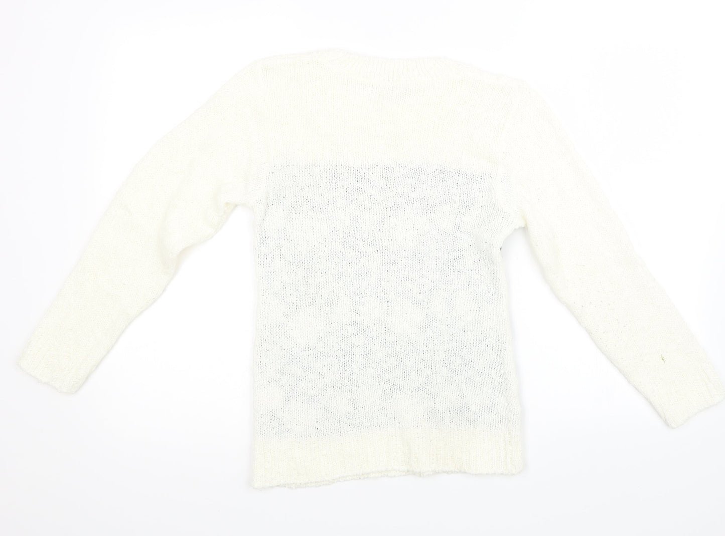 QED London Womens White Geometric Knit Pullover Sweatshirt Size XS