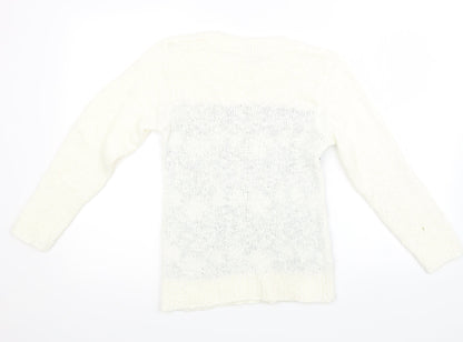 QED London Womens White Geometric Knit Pullover Sweatshirt Size XS