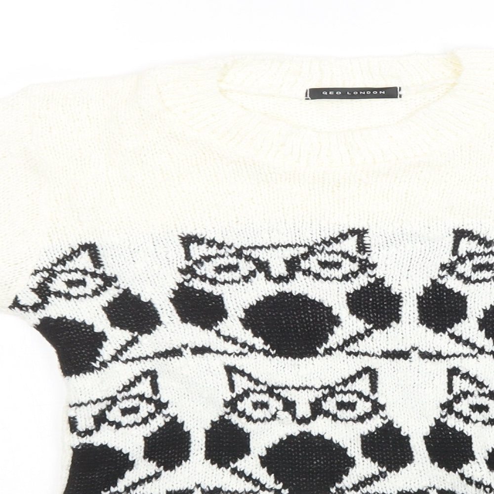 QED London Womens White Geometric Knit Pullover Sweatshirt Size XS