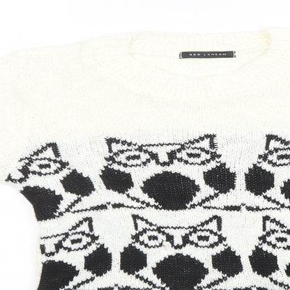 QED London Womens White Geometric Knit Pullover Sweatshirt Size XS