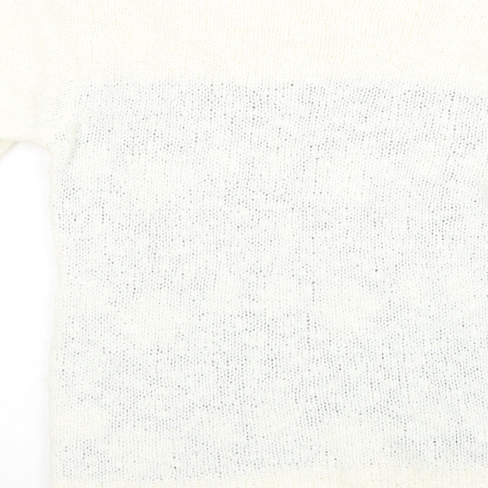 QED London Womens White Geometric Knit Pullover Sweatshirt Size XS
