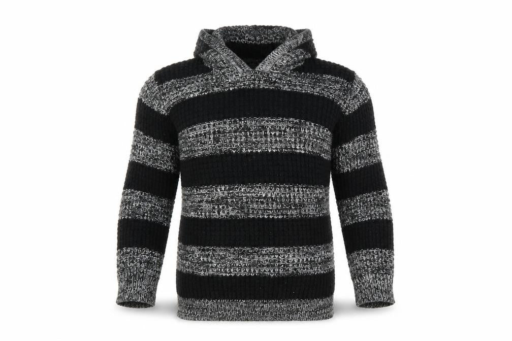 TU Boys Black Striped Knit Pullover Sweatshirt Size 7 Years
