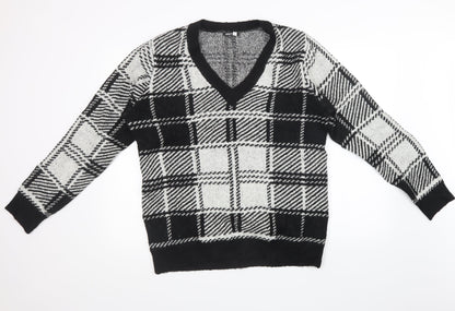 pep & co Womens Black Check Knit Pullover Sweatshirt Size L