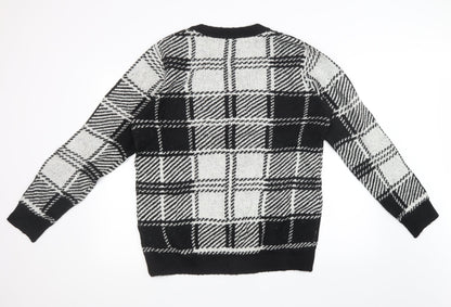 pep & co Womens Black Check Knit Pullover Sweatshirt Size L