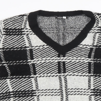 pep & co Womens Black Check Knit Pullover Sweatshirt Size L