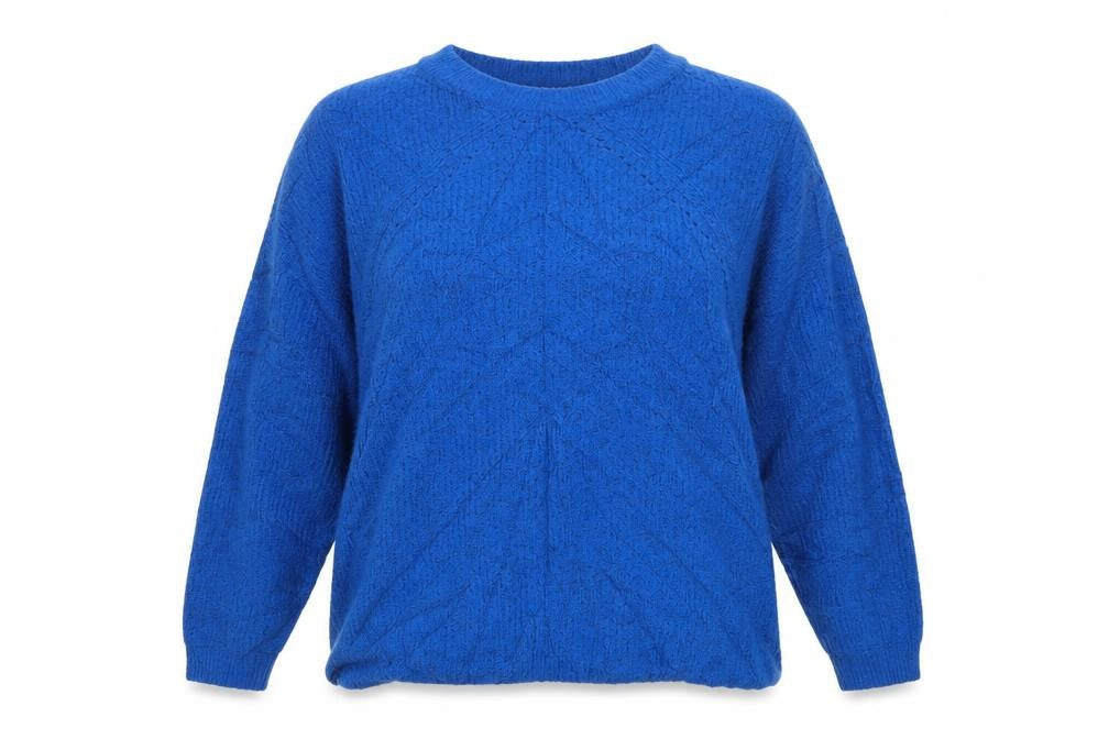 Front view of TU women’s blue knit pullover sweatshirt, size UK 16