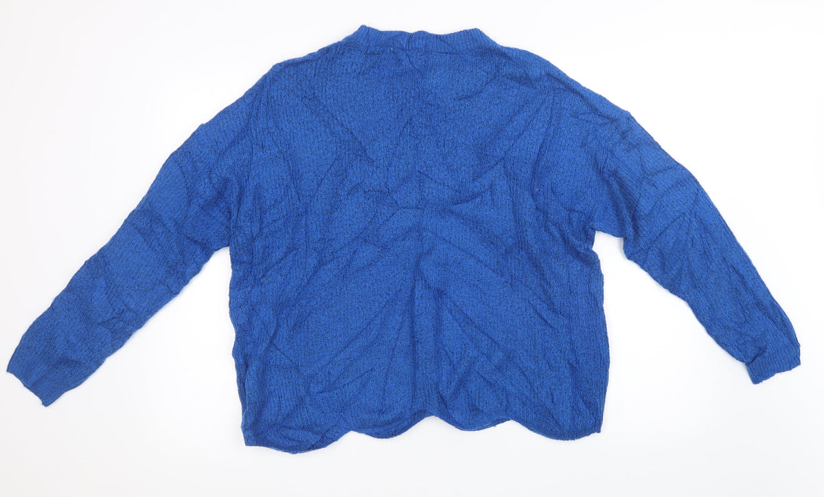 Back view of TU women’s blue knit pullover sweatshirt, size UK 16