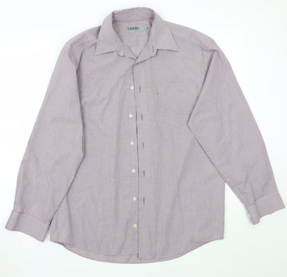 Mens UK Size 15 Marks and Spencer Purple  Button-Up Long Sleeve Casual Shirt