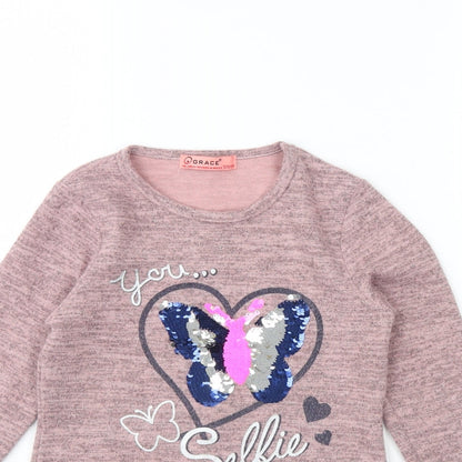 Grace Girls Pink   Basic T-Shirt Size 8 Years  - Butterfly