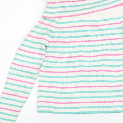 Nextgen Club Girls White Striped  Pullover Jumper Size L