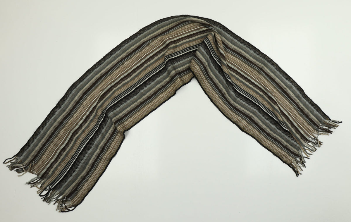 Front view of Lakeland unisex multicoloured striped scarf size regular