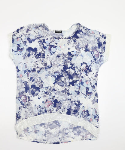 First Avenue Womens White Floral  Basic Blouse Size L