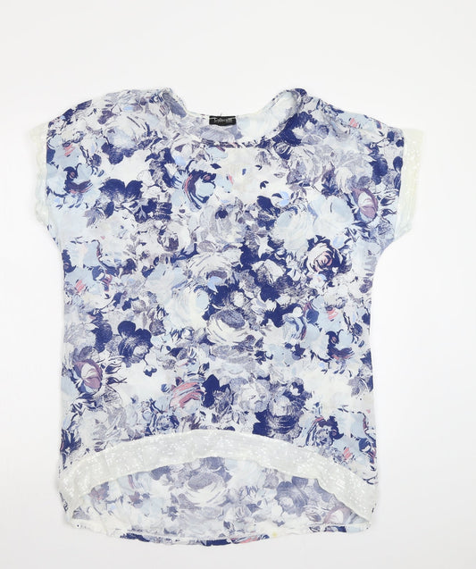 First Avenue Womens White Floral  Basic Blouse Size L