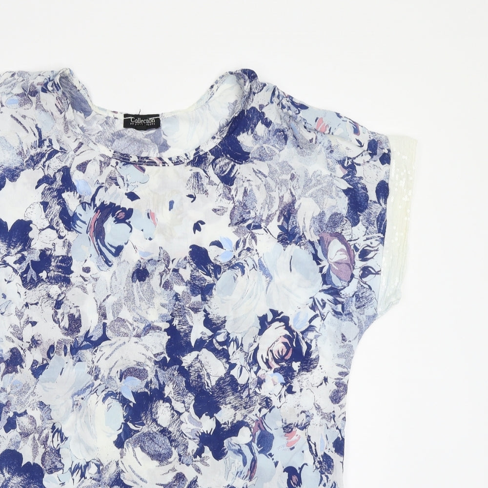 First Avenue Womens White Floral  Basic Blouse Size L