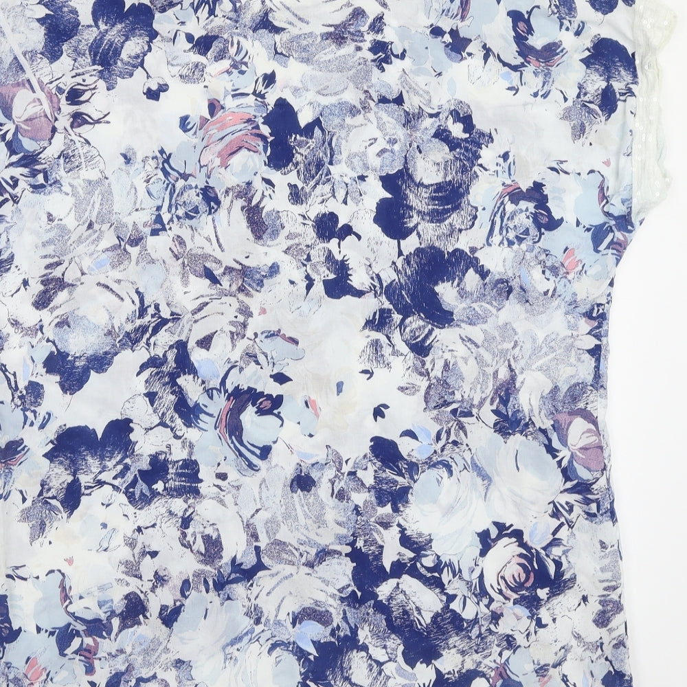 First Avenue Womens White Floral  Basic Blouse Size L