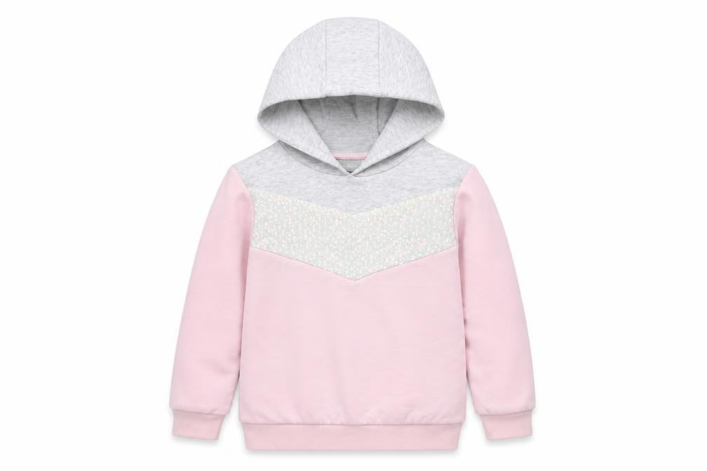 Front view of I Love Girlswear girls’ pink pullover hoodie, size 8, years - sequin detail