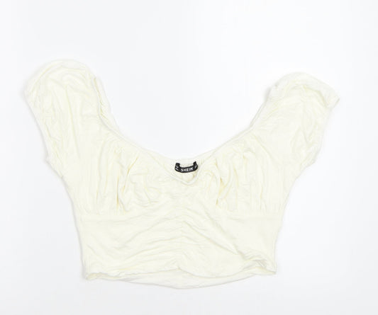 SheIn Womens Ivory  Rayon Cropped Blouse Size M