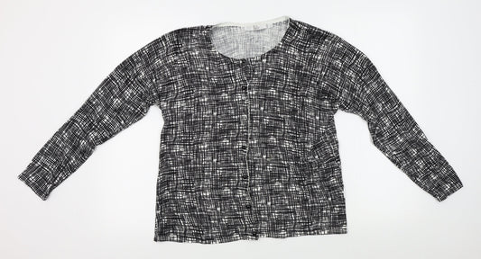 Isle Womens Black Geometric  Cardigan Jumper Size L