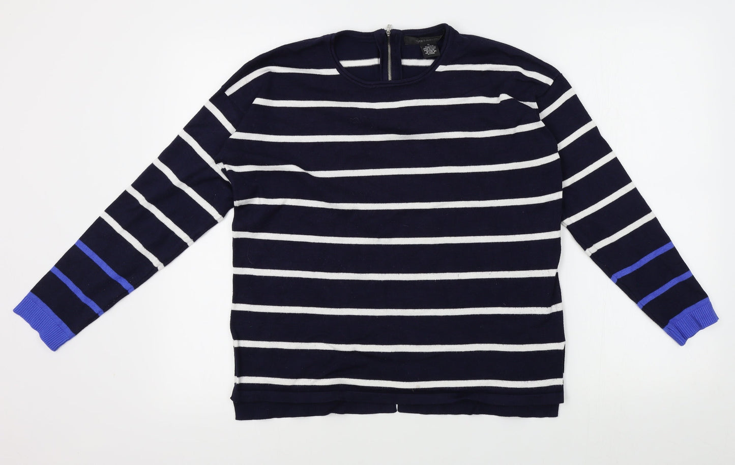 89th & Madison Womens Blue Striped  Pullover Jumper Size M