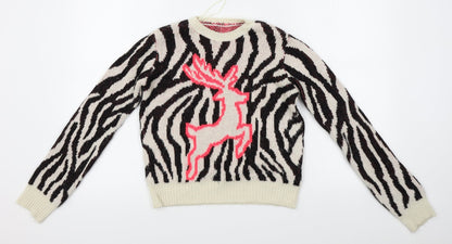 Primark Womens Beige Animal Print  Pullover Jumper Size 2XS