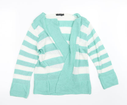 Elite Womens Green Striped Knit Cardigan Jumper Size L