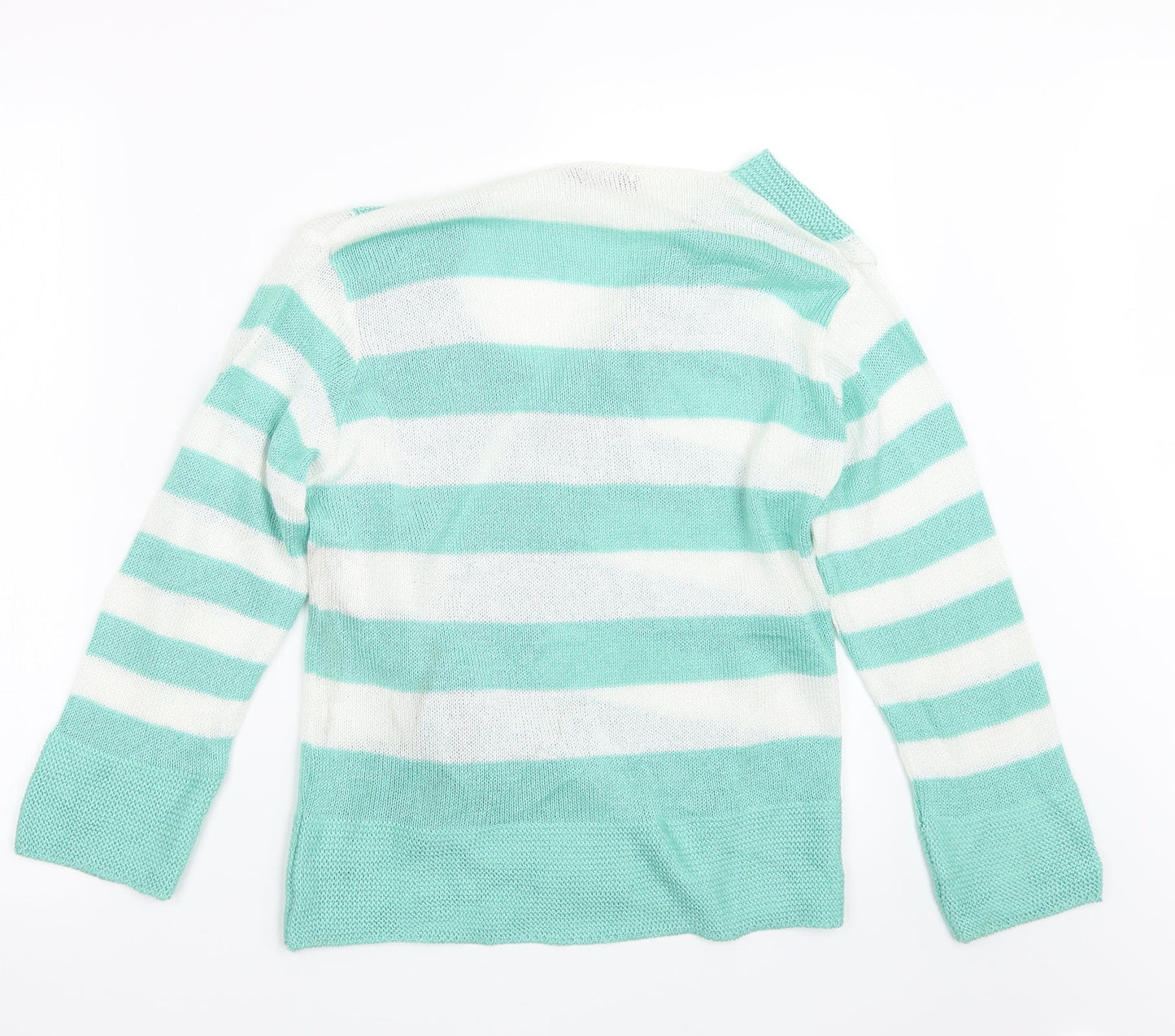 Elite Womens Green Striped Knit Cardigan Jumper Size L